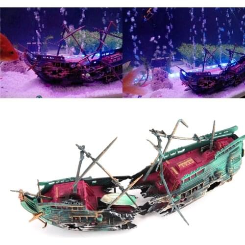 Sunk Wreck Ship Aquarium Artificial Decoration Fish Tank Air Split Destroyer Boat Wreck Decoration Used With Air Oxygen Pump
