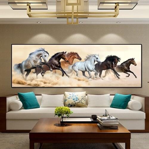 Modern Large Canvas Painting Six Running Horses Posters Print Wall Art Picture for Living Room Bedroom Decorative Home Decor