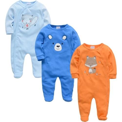 Kavkas Baby Boy Romper 3 Pcs/Set Summer 100% Cotton Clothes Long Sleeve Cartoon Printed Girl Newborn Jumpsuit