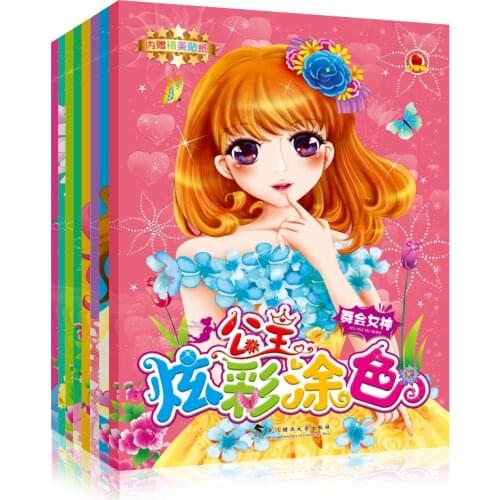 8 books Parent Child Kids Sticker Coloring Painting Drawing Colour Line Book Cute Beauty Girls Princess Chinese Book Age 2 up