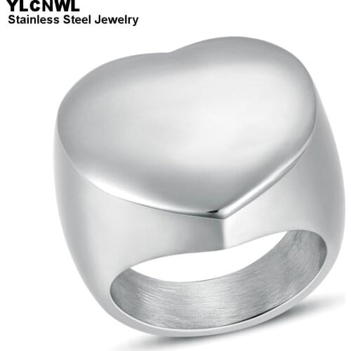 High Polished Stainless Steel Heart Rings For Women Girl Cute Romantic Band Jewelry Fashion Party Gift