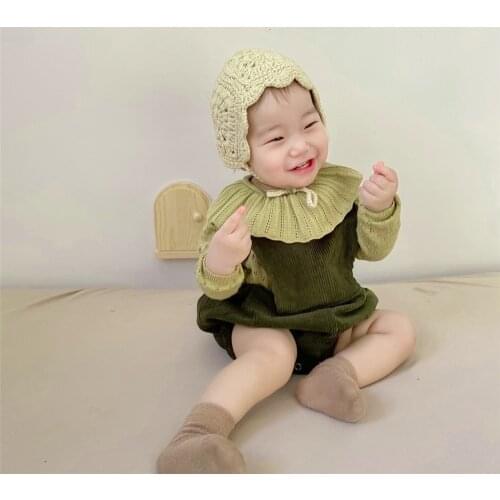 Knitted Newborn Baby Clothes Set Baby Ruffles Sweater + Romper 2Pcs Girls Jumpsuit Corduroy Infant Boys Clothes Cardigan Cotton