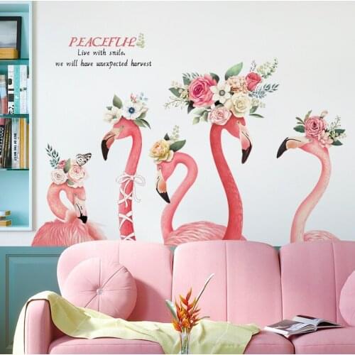 Colorful Flamingo Wall Stickers Home Decor Grils Bedroom Living Room Bathroom Glass Decoration Vinyl Art Decal Wallpaper