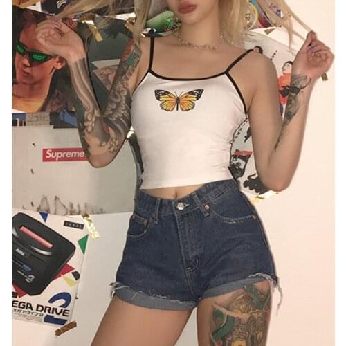 Summer Women Cami Sleeveless T-Shirt Tops Lady Casual Blouse Tank Top Print Crop Vest Butterfly Crop Tops