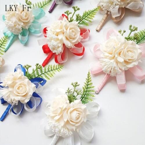 LKY Fr Boutonniere Pin Flowers Groomsmen Corsage Wedding Groom Boutonniere Buttonhole Wedding Witness Corsages Prom Accessories