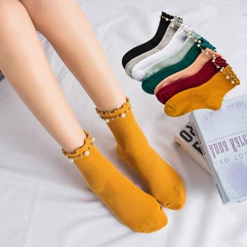 Lovely pearl wave short/Medium socks colour /black/white cotton blends socks 1order=3pairs