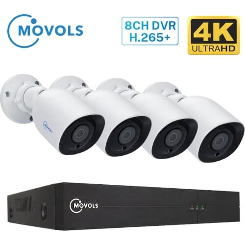 MOVOLS 8CH 4K Ultra HD Video Security Surveillance System H.265 DVR CCTV Kit 4PCS 8MP Outdoor Waterproof CCTV Camera System
