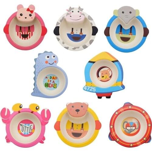 Cartoon Baby Dinner Feeding Bowl Dishes Baby Tableware Bamboo Fiber Kids Baby Food Dishes Natural Environmental Health Kids Bowl