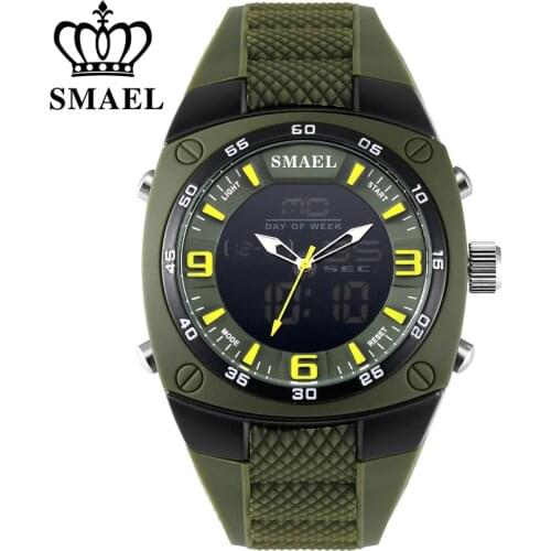 SMAEL Fashion Watches Men LED Sport Military-Watch Alloy Dial Resistant Male Analog Quartz Digital Watch Relogio Masculino 1008