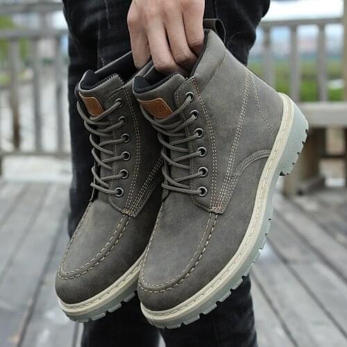 Men Boots PU Leather Winter Warm Men Casual Shoes Fahsion Ankle Boots Outdoor Comfortable High Top Boots Men