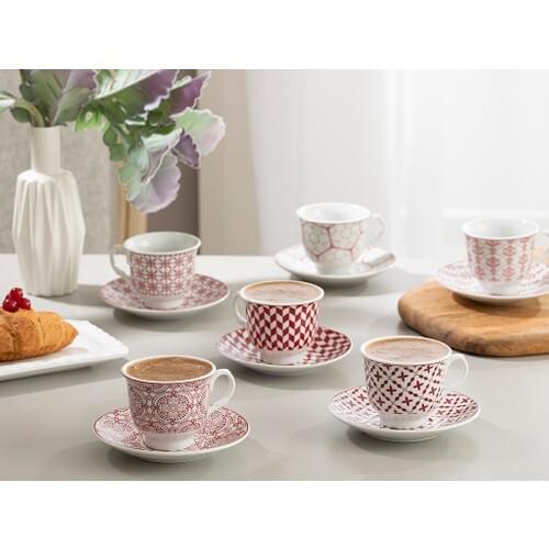 Arista Porcelain 12 Piece Coffee Cup Set 90 ml Claret Red High Quality, Made in Turkey, Kitchen, Fast Shipping