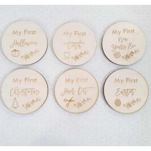 Set of 6 pcs holiday Wooden milestone discs unique baby gift photo prop