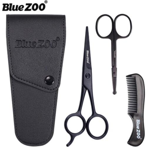 3Pieces-Kit Beard Moustache Scissor and Comb Set Kit Man Care Stainless Steel Nose Hair Scissors Trimming Scissors Safety Use