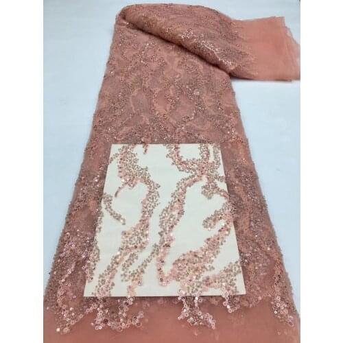 Latest French Nigerian beads/sequins Laces Fabric 2021 High Quality Tulle African Laces Fabric Wedding African French Tulle Lace