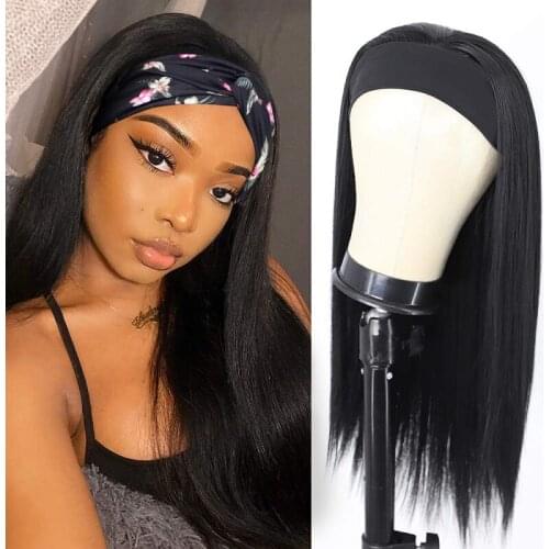 Natural Straight Human Hair Wigs With Colorful Scarf Brazilian Remy 150 Density Machine Made Wig For Black Women Long Hair 8-24"