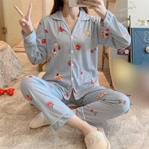 2020 New Arrival Polyester Satin Pajamas Set Autumn Women Cute Printed Sleepwear Long Sleeve Nightgown Ladies Nightwear Homewear