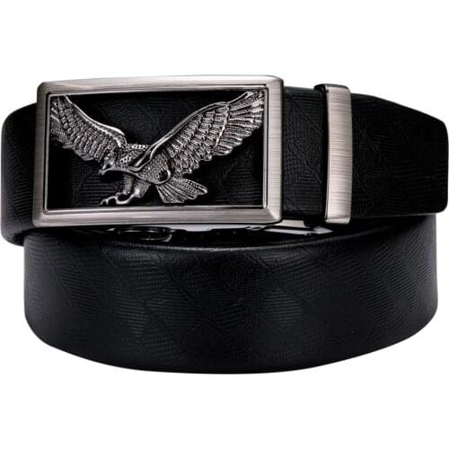 Gray Eagle Buckle Belt for Men Black Leather Belt Emboss Animal Automatic Slide Buckle Waist Strap for Male Business Barry.Wang