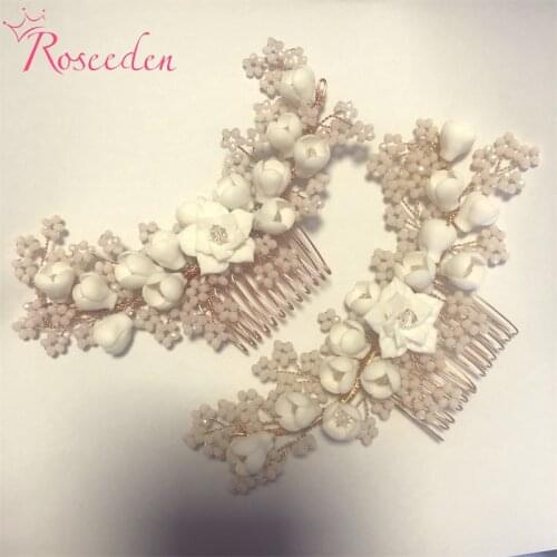 Handmade Pearl Crystal Wedding Hair Comb Flower Gorgeous Bridal Wedding Hair Accessories Jewelry RE3738