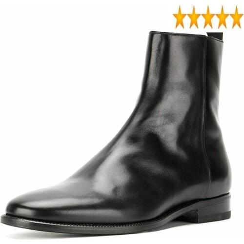 Toe Pointed Winter Genuine Mens Riding Zipper Business Casual Leather Ankle Luxury Motorcycle Biker Boots