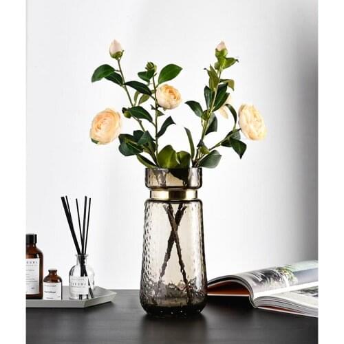 Nordic Luxury Tea Glass Vase Flower Arrangement Ornaments Home Livingroom Decoration Art Hotel Office Desktop Figurines Crafts