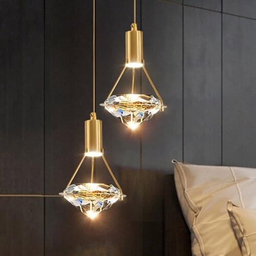 Nordic Diamond Crystal LED Pendant Light Bedroom Bedside Small Chandelier Hotel Restaurant Cafe Bar Hanging Pendant Lamps