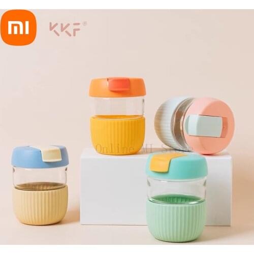 Xiaomi KKF Mini 360ml 12oz Portable Juice Milk Coffee Cute Glass Cup Accompanying Mug With Leakproof Cover For Kids Gifts