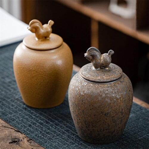 Japanese Style Coarse Pottery Retro Tea Caddy Ceramic Large Candy Coffee Beans Storage Tank Household Sealed Cans Food Container