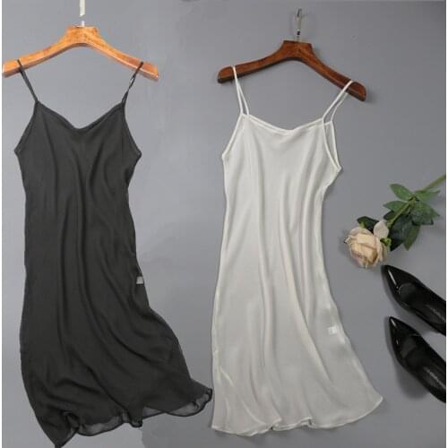 100% Silk Chemise transparent Nightgown Nightdress Sleepwear with straps JN016
