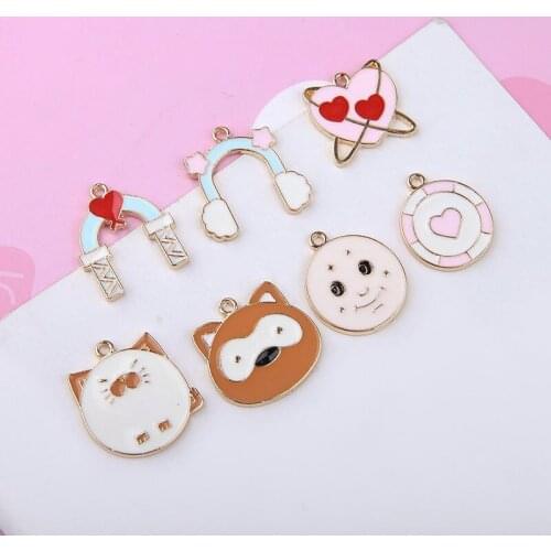 10pcs 2020 New Design Cute Cartoon Fun Animalpendant Heart-shaped Four-leaf Cloverplanet Earrings for Women Jewelry Accessories
