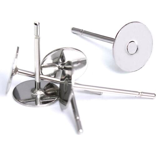 100pcs/lot Stainless Steel Blank Post Earring Studs Pins Silver Color Flat Round Tray Base 3mm 5mm 6mm 8mm Ear Jewelry Findings