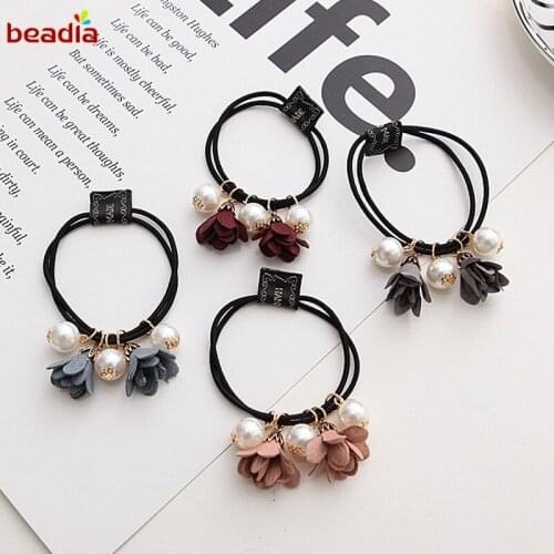 13 Colors Elastic Flower Simulated Pearl Hair Rope For Gentlewomen Girl Female Kids Scrunchie Accessories Fashion Jewelry
