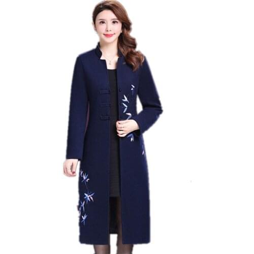 2020 Top women clothing Woolen coat Autumn long coats Large size Embroidery Woolen coats NEW European fashion Outerwear 1732