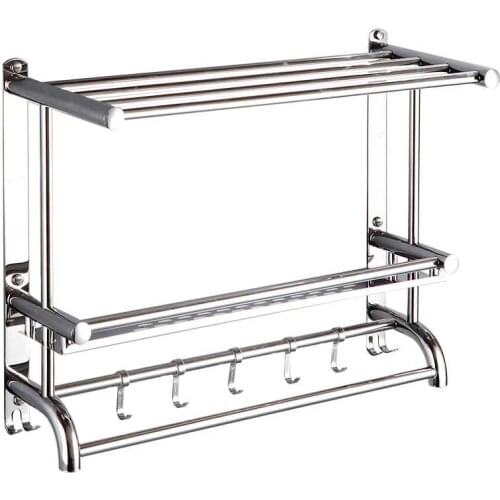 3 Layers Stainless Steel Bathroom Shampoo Shelf Wall Mounted Makeup Storage Holder Toilet Organizer Towel Rack With Hooks 4Types