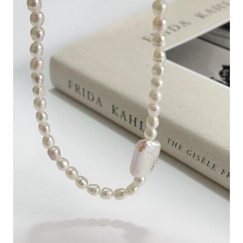 Amaiyllis 925 Sterling Silver Freshwater Rice Bead Pearl Necklace Punk Choker Necklace For Women Collar Jewelry