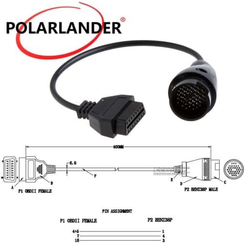 Car Accessories Professional Diagnostic-Tool for Mercedes Benz 38Pin to 16Pin OBD 2 Cable for Specialized OBDII Cable for Benz
