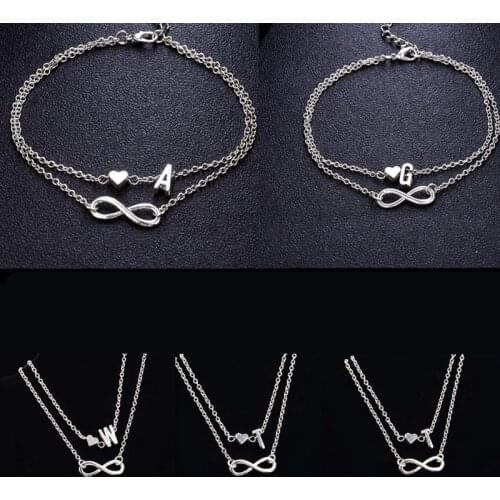 Fashion Bracelets Silver Color Geometric Infinity Symbol 26 Letters / Capital Letter Jewelry Gifts For Women & Girl 21cm,1 PC
