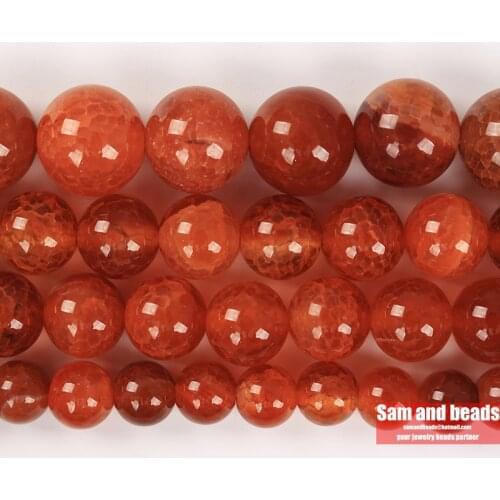A grade Natural Stone Cracked Red Carnelian Agates Round loose Beads 15" Strand 6 8 10 12MM Pick Size For Jewelry Making CRC20