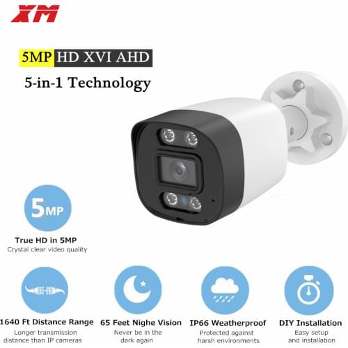 XM 5MP AHD 5-in-1 XVI/AHD/CVI/TVI/CVBS Security Bullet Camera Outdoor Indoor Weatherproof with 24pcs IR LEDs for CCTV DVR System