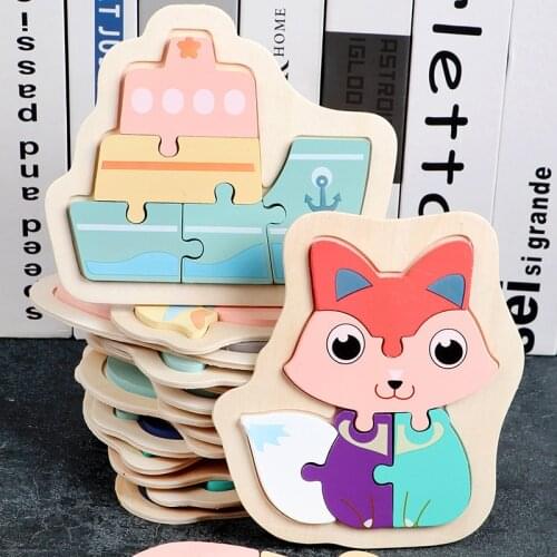 Baby Toys Wooden 3D Puzzle Educational Toys Early Learning Cognition Children Cartoon Animal Tangram Shapes Learning Jigsaw Gift