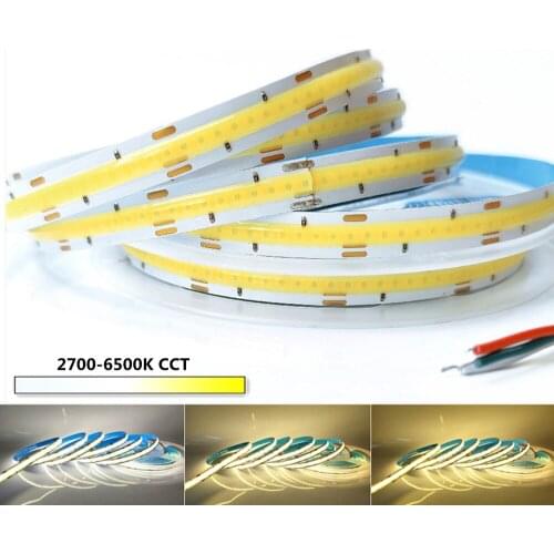 Dimmer COB CCT LED Light Strip High Density 576leds/m Flexible FOB COB Soft Led Lights 2700-6500k Dimmable LED Tape DC12V