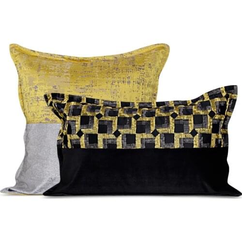 DUNXDECO Art Home Cushion Cover Couch Pillow Case Modern Luxury Yellow Gray Black Embroidered Velvet Sofa Chair Bedding Coussin