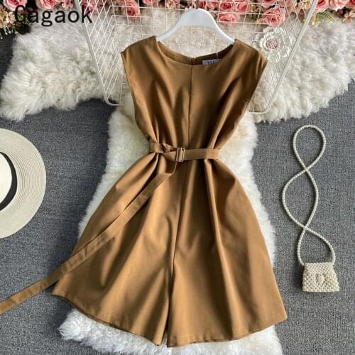 Gagaok Jumpsuits for Women 2021 Summer New Solid Sashes Sleeveless Simple Ropa De Mujer Slim Fashion Korean Wild Playsuits