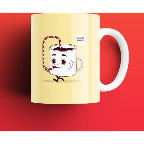 Coffee Drinking Cup Patterned, Printed White Mug Cup, Porcelain Raw Material, Handle, Gift Product, quality Mug and Printing