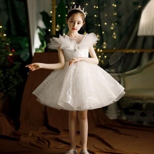 Princess Lace Ball Gown Tulle Beaded Sequin Flower Girl Dress Girls Pageant Gowns Applique First Holy Communion Dresses Costumes