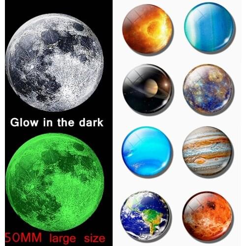 Moon Planet Nebula Fridge Magnets Large 50MM Glass Solar System Galaxy Space Universe Luminous Magnetic Refrigerator Stickers