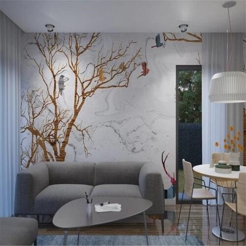 Milofi custom 3D wallpaper mural waterjet wood flying bird stone pattern background wall for living room bedroom decoration pain