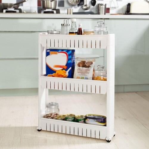 Multilayer Storage Cart Plastic 3 Layer Gap Kitchen Storage Rack Movable Bathroom Shelf Wheels Space Saving Organizer HWC