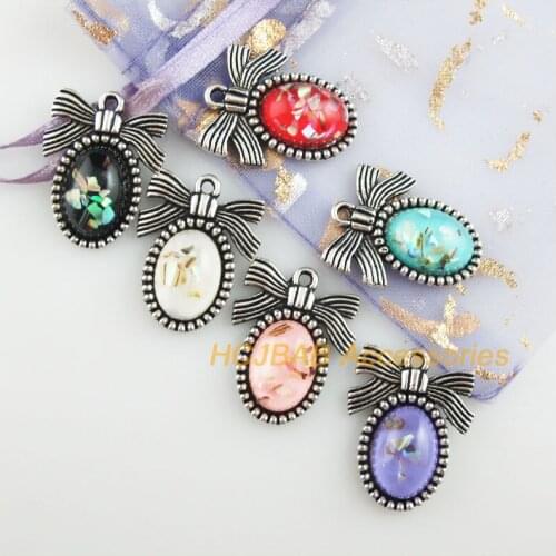 Fashion 12Pcs New Knot Charms Tibetan Silver Tone Retro Mixed Resin Pendants 19.5x25mm