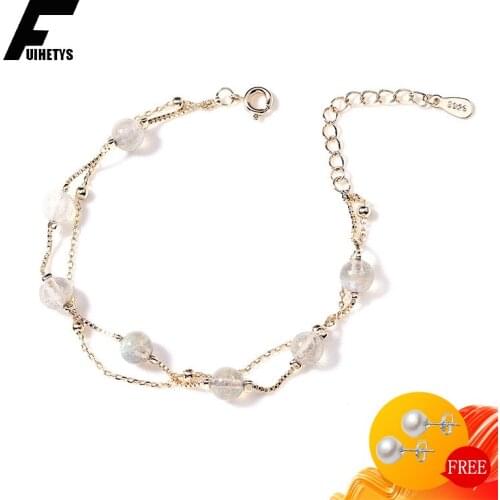 BaliJelry Fashion 925 Sliver Women Bracelet Jewelry Accessories Moonstone Double Chain Bracelets for Girl Wedding Engagement