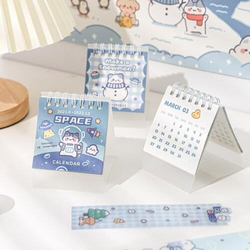 Dimi Mini Class Series 2022 Desk Calendar Snowman Kawaii Kitten Bear Daily Scheduler Decorative Stationery School Accessories